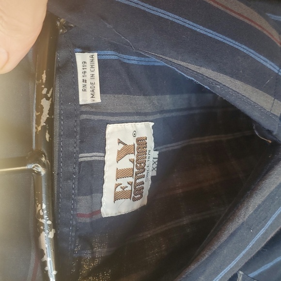 VTG ELY CATTLEMAN WESTERN SHIRT POLY/COTTON BLEND PLAID Pearl Buttoned Sz XXL - Picture 3 of 13